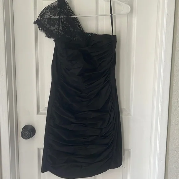 Jessica Mcclintock Dresses | Jessica Mcclintock Black Lace And Taffeta One Shoulder Dress, Size 12 | Color: Black | Size: 12 | Terezie's Closet